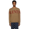 VALENTINO VALENTINO TAN AND RED CASHMERE LOGO SWEATER