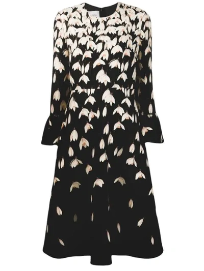 Valentino Floral-print Wool And Silk-blend Midi Dress In Black