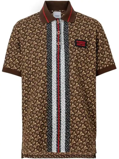 Burberry Monogram Stripe Print Cotton Oversized Polo Shirt - 棕色 In Brown