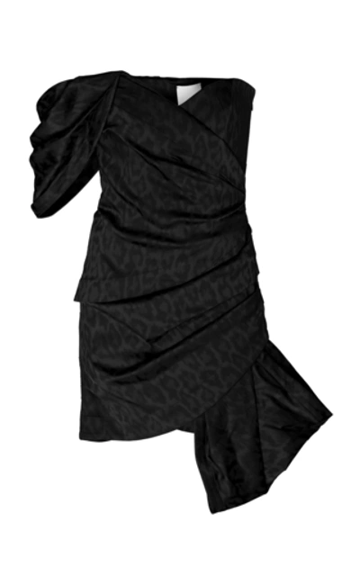 Acler Tomsey Bow-detailed Leopard-print Taffeta Mini Dress In Black