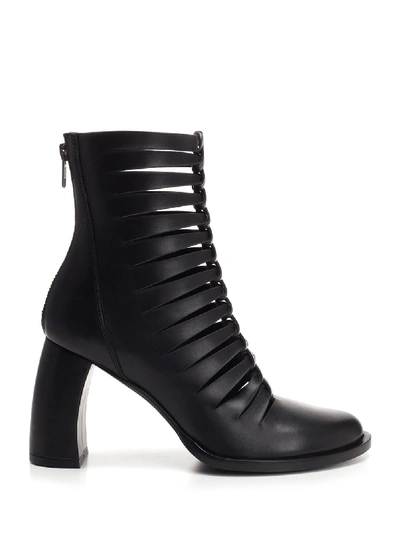 Ann Demeulemeester Cutout Leather Ankle Boots In Black