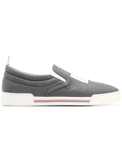 Thom Browne Logo-appliquéd Wool Slip-on Sneakers In Grey