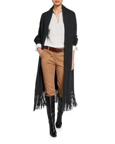 Brunello Cucinelli Long-line Ribbed Cashmere Cardigan In Black