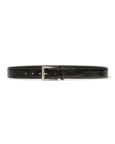 MAGNANNI MEN'S LIZARD SILVERTONE-BUCKLE BELT, BLACK,PROD147900186