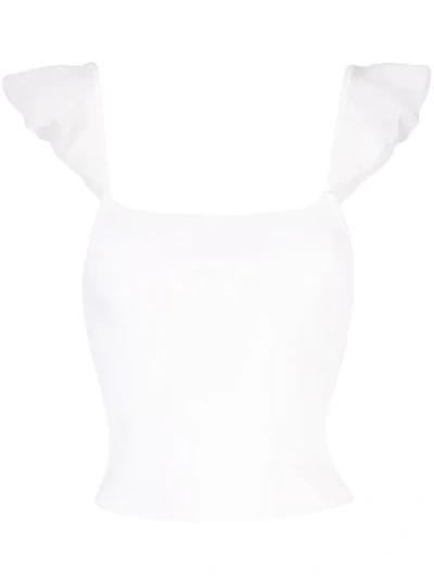Alice And Olivia Marg Ruffle Strap Crop Top In White