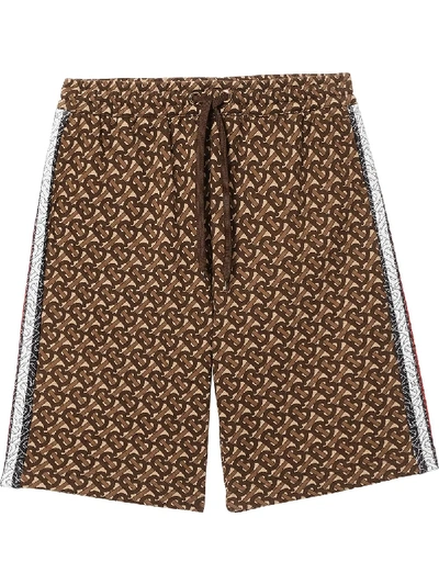 Burberry Monogram Stripe Print Cotton Drawcord Shorts In Brown