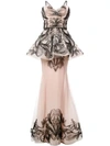 MARCHESA EMBROIDERED SLEEVELESS TULE GOWN