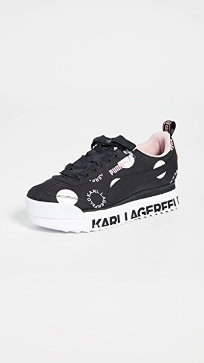 Puma X Karl Lagerfeld Roma Amor Polka Dot Sneakers In  Black/white/bridal Rose