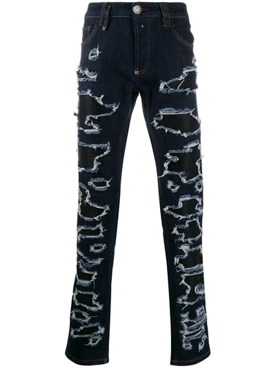 Philipp Plein Destroyed直筒牛仔裤 - 蓝色 In Blue