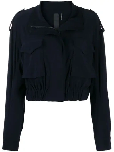 Norma Kamali Hooded Cotton-blend Jersey Bomber Jacket In Dark Blue