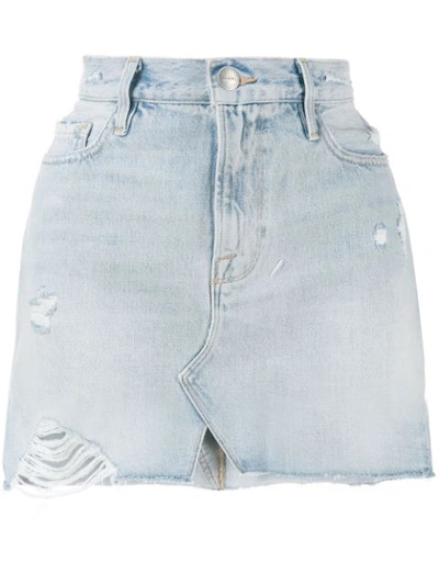 Frame Distressed Mini Denim Skirt In Blue