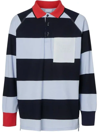 Burberry Long-sleeve Striped Cotton Piqué Oversized Polo Shirt In Pale Blue/navy S