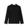 RED VALENTINO BLACK RUFFLE-TRIMMED SILK TOP