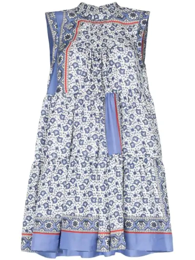 Chloé Bandana Print Tiered Mini Dress - 蓝色 In Multicolor