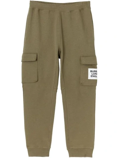 Burberry Logo Patch Track Trousers In Dark Moss