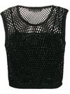 Ermanno Scervino Boxy Top In Black Perforated Knit With Rhinestones In Black