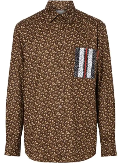 Burberry Chatham Monogram Stripe Print Button-up Shirt In Brown