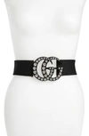Gucci Elastic Belt With Crystal Double G Buckle In Black