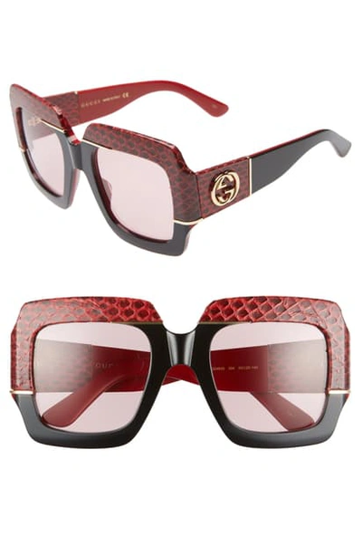 Gucci 54mm Genuine Snakeskin Embellished Square Sunglasses - Shny Bily Sld Blk/red W/pnk