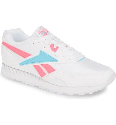 Reebok Women's Rapide Low-top Sneakers In White/ Solar Pink/ Neon Blue