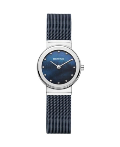 Bering Women's Classic Blue Stainless Steel Milanese Mesh Bracelet Watch 27mm And Crystal Earring Gift Box