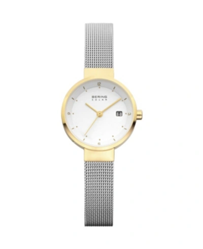 Bering Ladies' Slim Solar Two Tone Stainless Steel Case And Mesh Watch In Silver