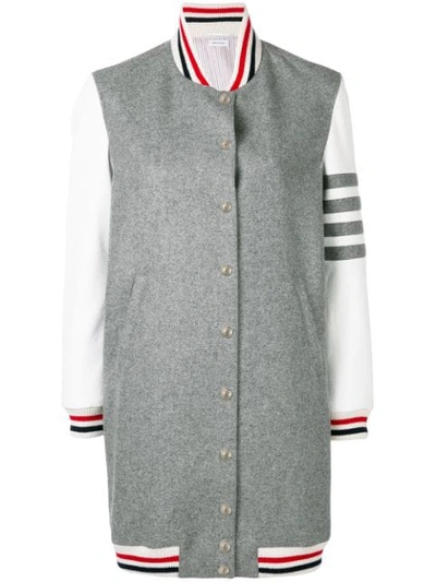 Thom Browne Elongated Wool & Leather Bomber Jacket In Grey