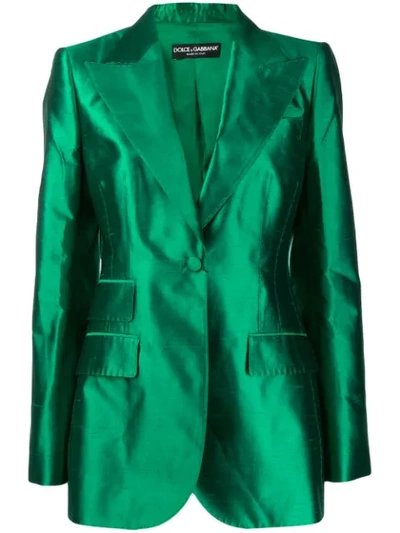 Dolce & Gabbana Single-breasted Shantung Blazer In Green