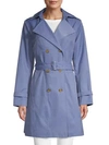 Cole Haan Double Breasted Hood Trench Coat In Dusty Blue