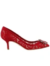 Dolce & Gabbana Bellucci 60 Brooch Embellished Lace Pumps In Red