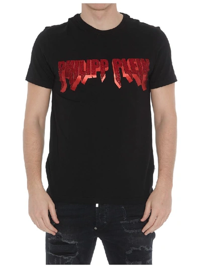 Philipp Plein Embellished Rock Pp Black And Red T-shirt