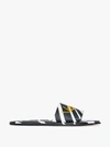 VERSACE VERSACE BLACK AND WHITE LOGO EMBROIDERED LEATHER ZEBRA SLIDES,DSR962CDWNO14020321
