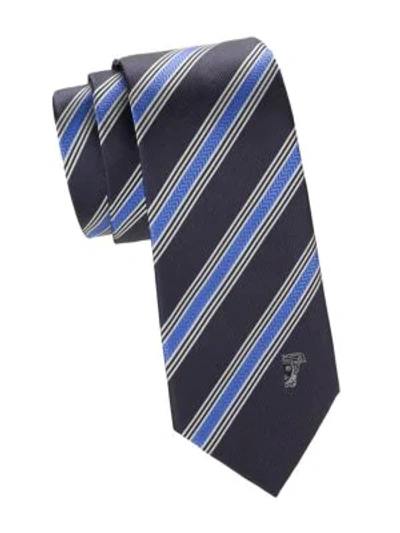 Versace Textured Diagonal Stripe Silk Tie In Blue Light