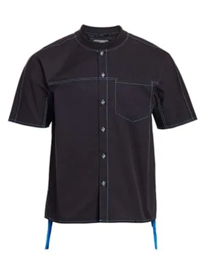 Madison Supply Men's Baseball Collar Short-sleeve Shirt In Caviar