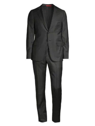 Isaia Micro Nailhead Wool Suit In Charcoal