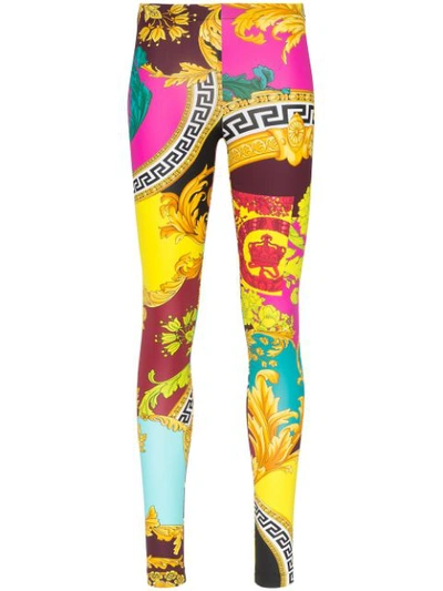 Versace Voyage Barocco Print Leggings In Gold