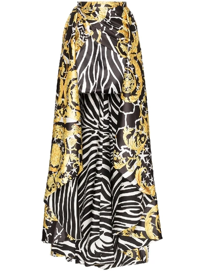 Versace Zebra & Brocade Printed High-low Ball Skirt In Multicolour