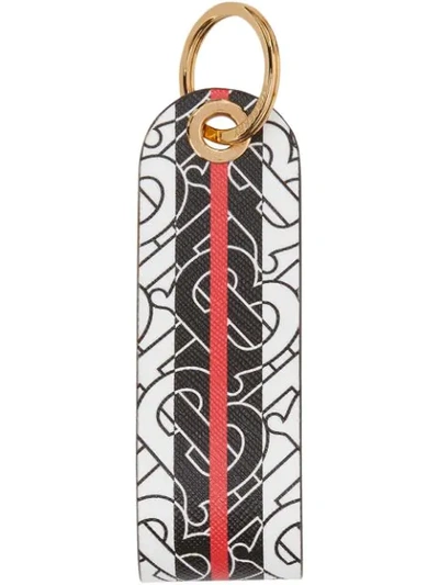 Burberry Monogram Stripe E-canvas And Leather Key Ring In White