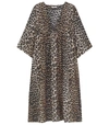 GANNI Cotton Silk Short Dress in Leopard