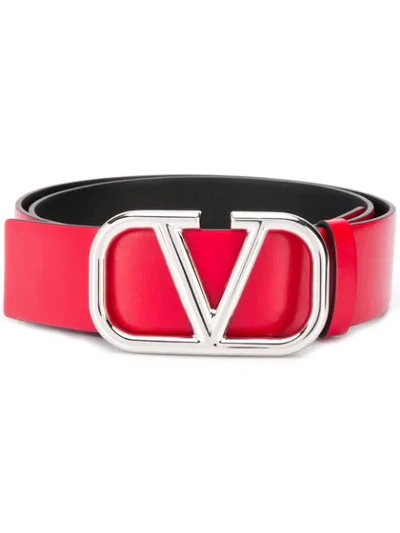 Valentino Garavani Vlogo Leather Belt In Rouge