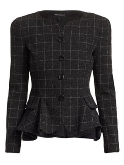 Emporio Armani Grid Wool-blend Fit-&-flare Jacket In Multi