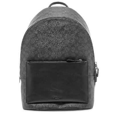 Coach Signature Print Leather Backpack In Grey