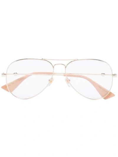 Gucci Gold Tone Fork Square Optical Glasses