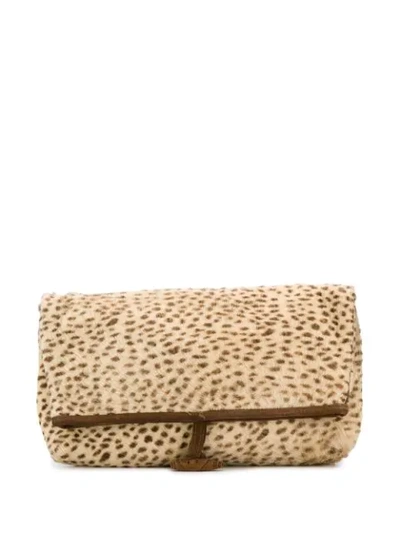 Pre-owned A.n.g.e.l.o. Vintage Cult 1970's Animal Print Foldover Clutch In Neutrals
