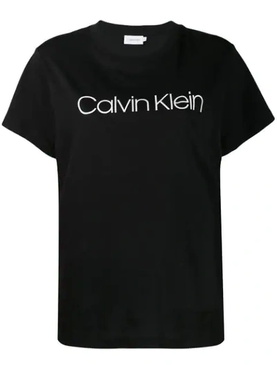 Calvin Klein Logo Print Crew Neck T-shirt In Black
