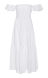 Staud Elio Off-the-shoulder Cotton-blend Midi Dress In White