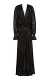 JONATHAN SIMKHAI SEQUIN EMBROIDERED LONG SLEEVE DRAPED FRONT GOWN,753852