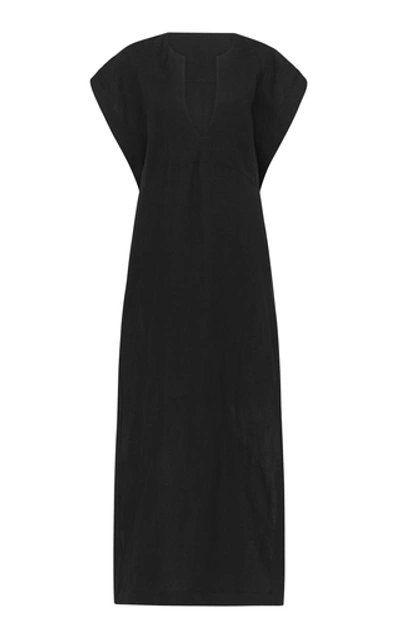 Matteau Swim Linen And Cotton-blend Midi Dress In Black