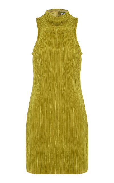 Anna Quan Monet Draped Crinkled Satin Mini Dress In Yellow