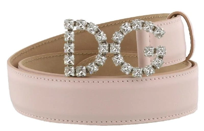 Dolce & Gabbana Dg Crystal Logo Buckle Belt In Light Pink